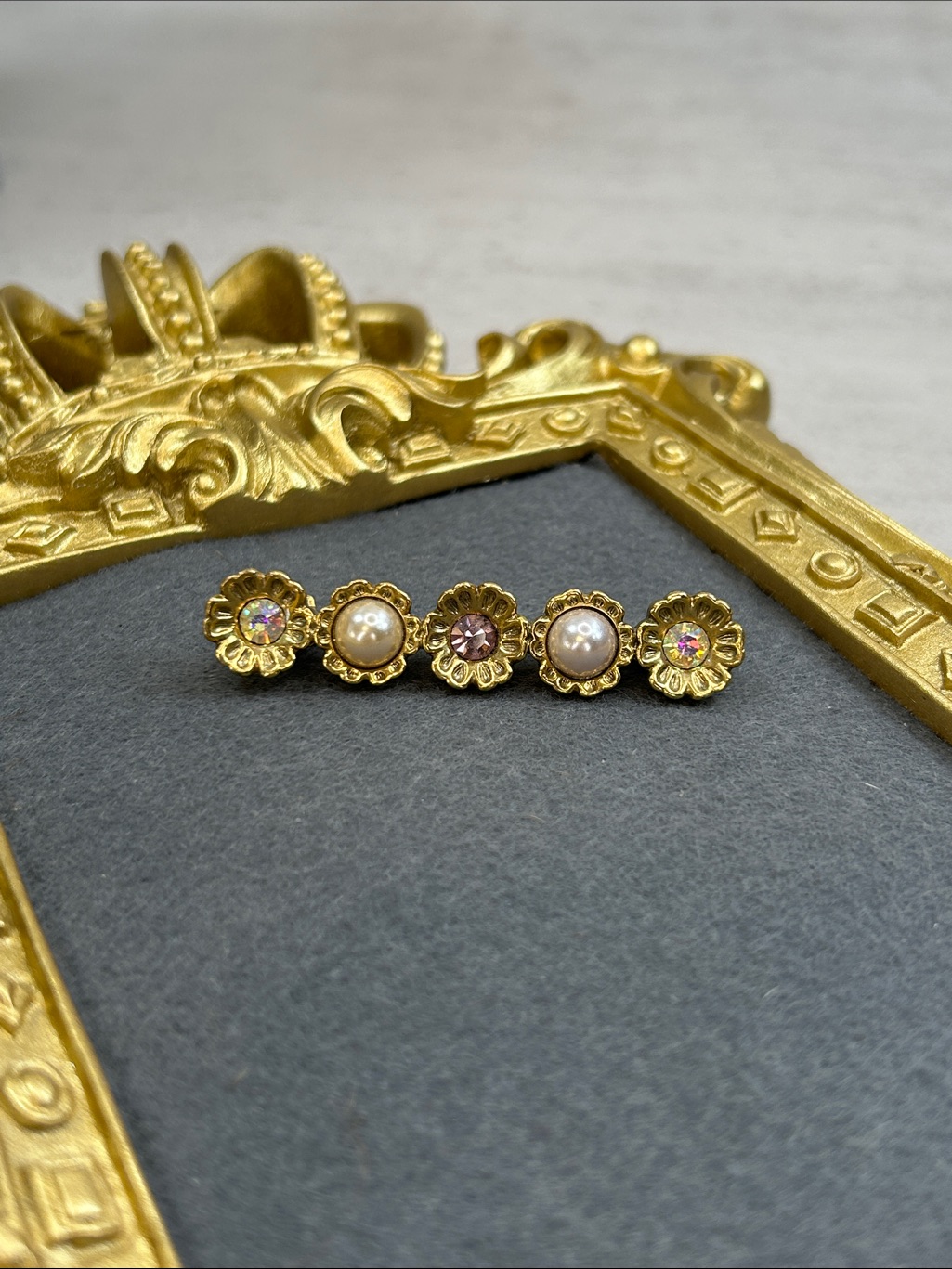 Gold Floral Pearl & Crystal Brooch